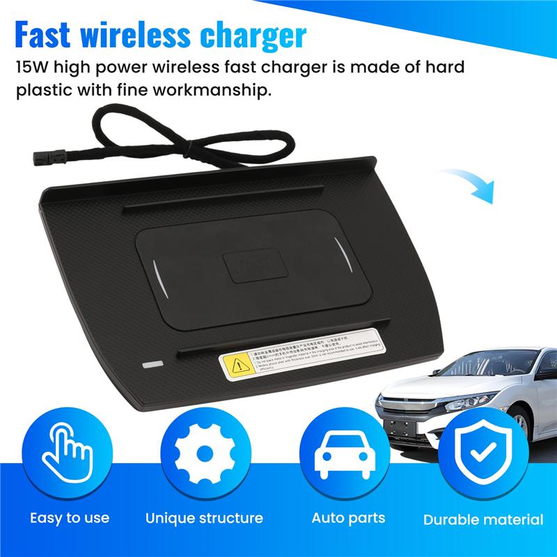 Plain 15W For Qi Wireless Charging Phone Charger Fast Charging Plate Panel Storage Box For Honda Civic 10Th MK10 2016-2020