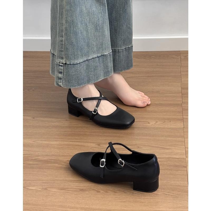 Cowhide~ Genuine leather French retro silver light mouth single shoes women's thick heel versatile Mary Jane high heels small leather shoes