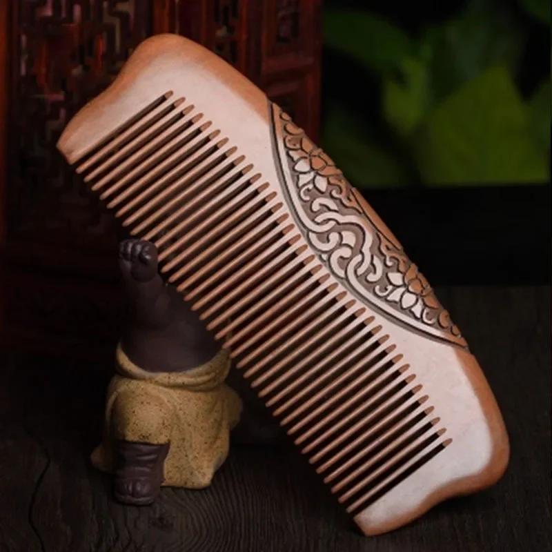 

1Pcs Double-sided Carving Pocket Wooden Comb Natural Sandalwood Ultra-fine Tooth Wooden Comb Anti-static Hair Loss Massage Comb