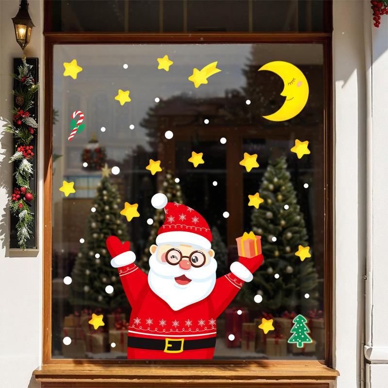 Santa Claus Electrostatic Stickers for Shopping Mall Window Decorations, Restaurant Event Atmosphere, Glass Door Star Stickers