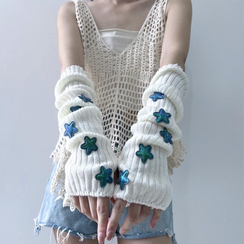 Casual Warm Gloves Stretchy Gloves Adult Knitted Arm Warmer Half Finger Gloves Knits Gloves for Cold Weather Cycling