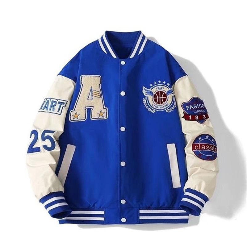 

Бейсбольная куртка с нашивкой-буквой, повседневная, свободная, varsity L синий