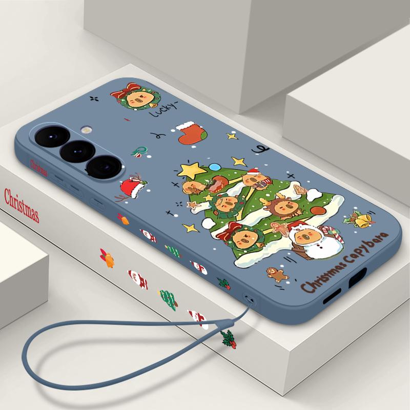 Christmas Tree Pattern Case For Samsung Galaxy S25 S24 Ultra S23 S22 Plus S21 FE A15 A16 A17 A26 A35 A36 A54 A55 A56 5G Lanyard Case Cover Funda