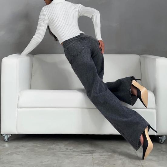 Dámské Džíny s leopardím vzorem Dlouhé kalhoty s vysokým pasem a širokými nohavicemi Vintage Y2k Streetwear