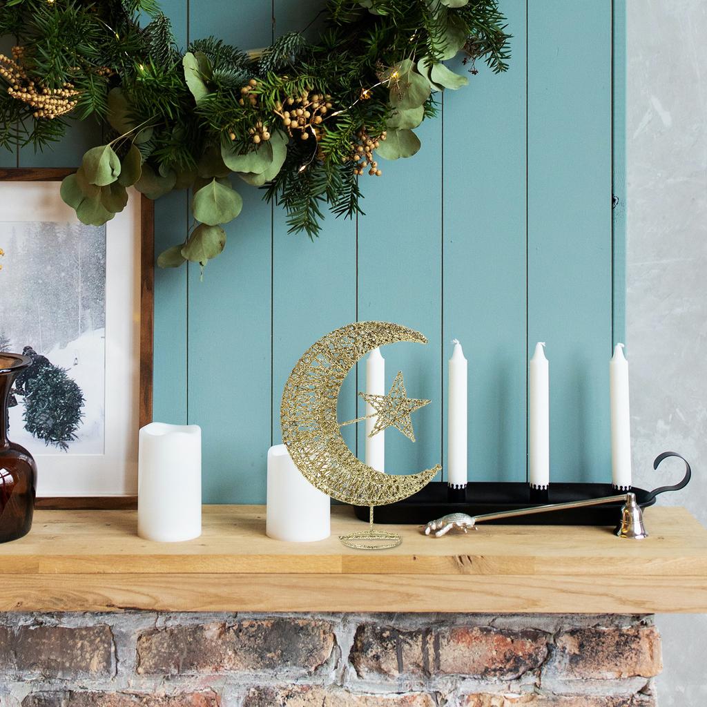 20Cm Silver Wrought Iron Tree Top Star Glittering Moon Design Christmas Decoration for Home Party Office Hotel Decor Festive