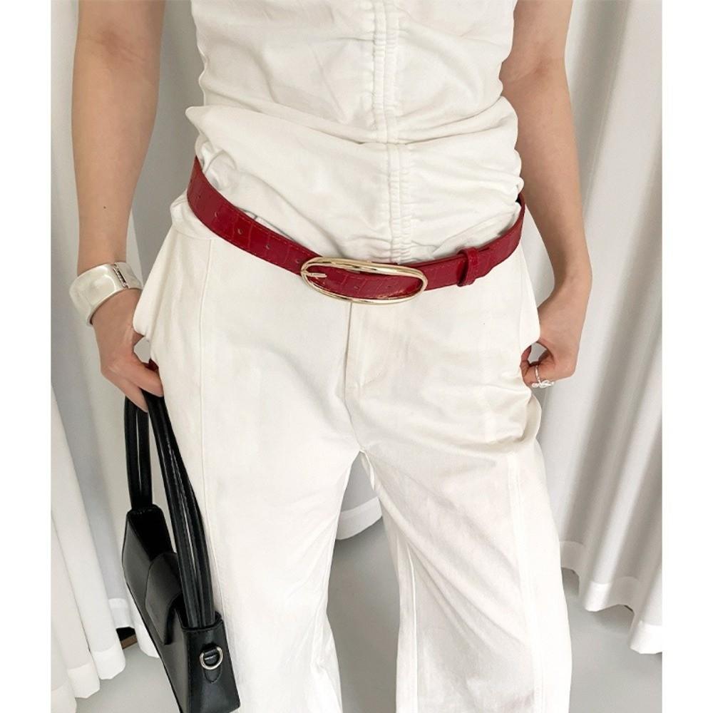 Red Jeans Belt PU Women's Waistband Fashion Needle Buckle Belt  Decoration Belt
