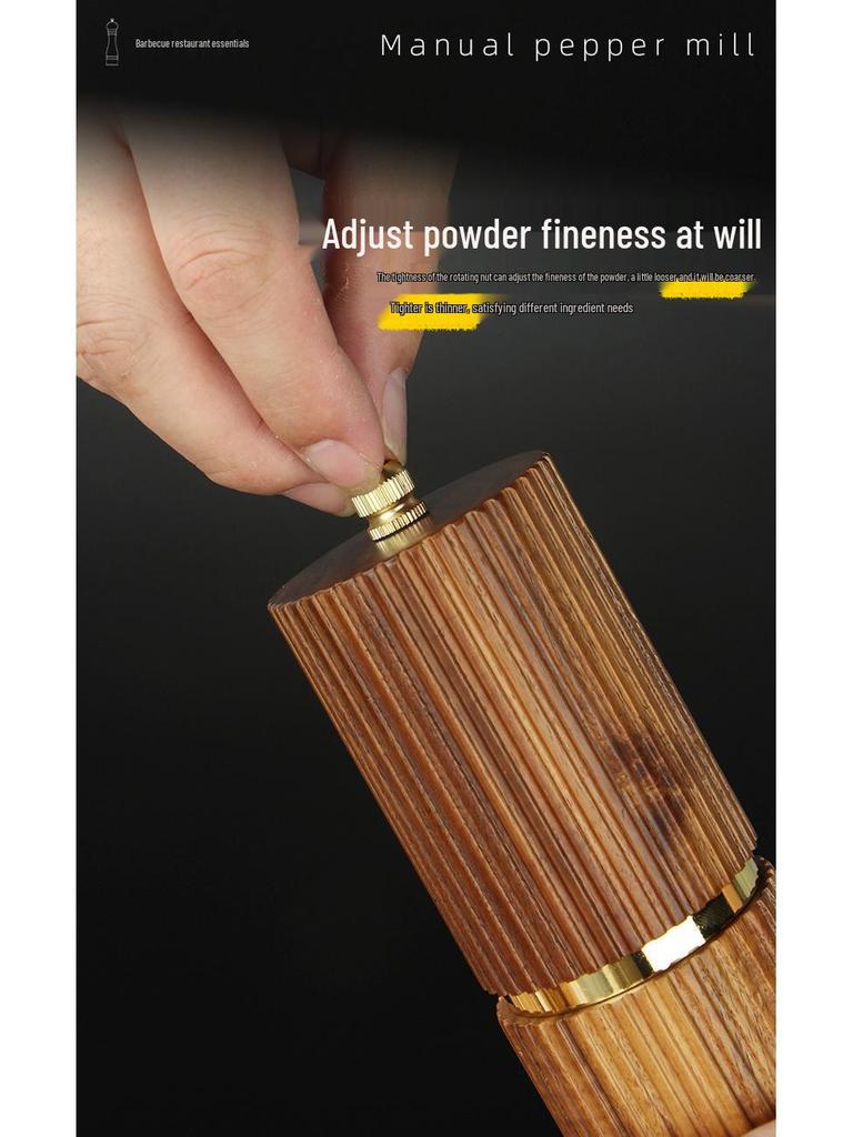 Multifunctional Acacia Wood Pepper Grinder with Ceramic Core and Golden Steel