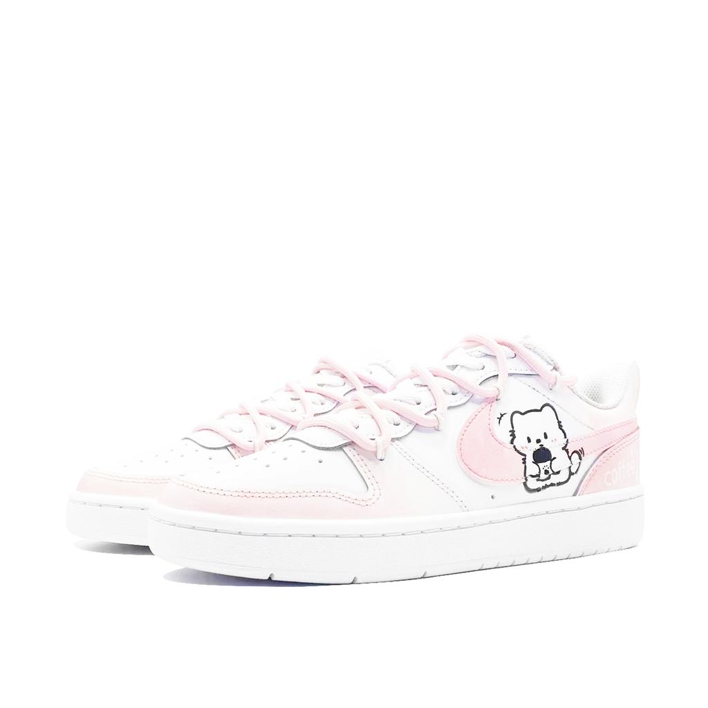 Nike Court Borough 2 Cherry Sweet Cat Coffee Niedrige Skateboard-Schuhe Unisex Rosa Weiß BQ5448-100(Team1118-)