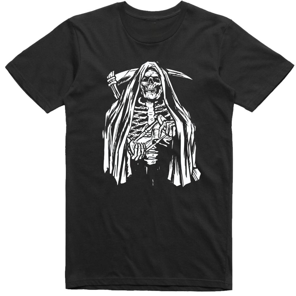 Grim Reaper Skeleton T Shirt Fantasy Horror Gothic Regular Fit Cotton Graphic T Shirts Woman Man Vintage Streetwear Camisetas S
