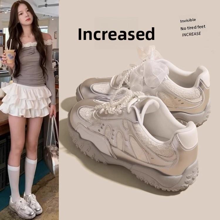 Pearl Shoelaces Casual Sports Mesh Shoes Girl Invisible Height Increasing Shoes