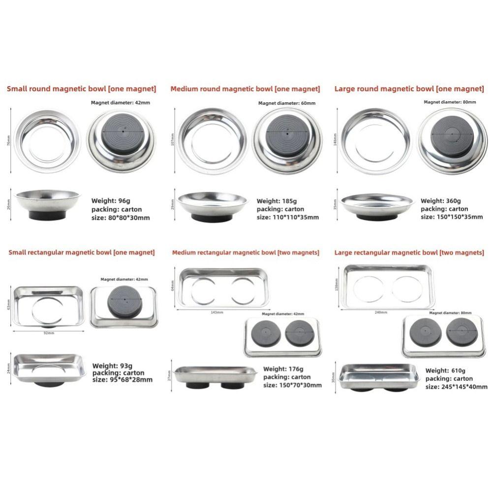 1Pcs Round Square Magnetic Parts Tray Silver Magnet Tool Organizer Stainless Steel Multifunctional Parts Bowl