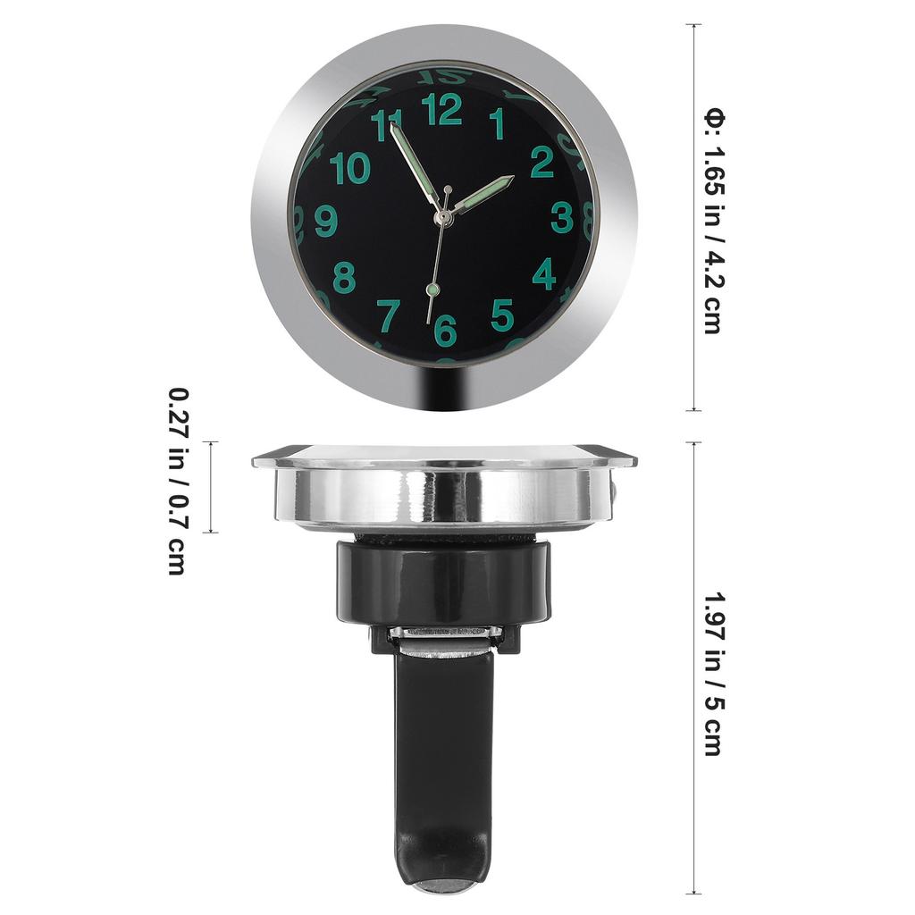 Silver Car Electronic Clock with Glow Hands Mini Air Vent Quartz Timekeeper for Safe Driving Office Desk Study Night Use