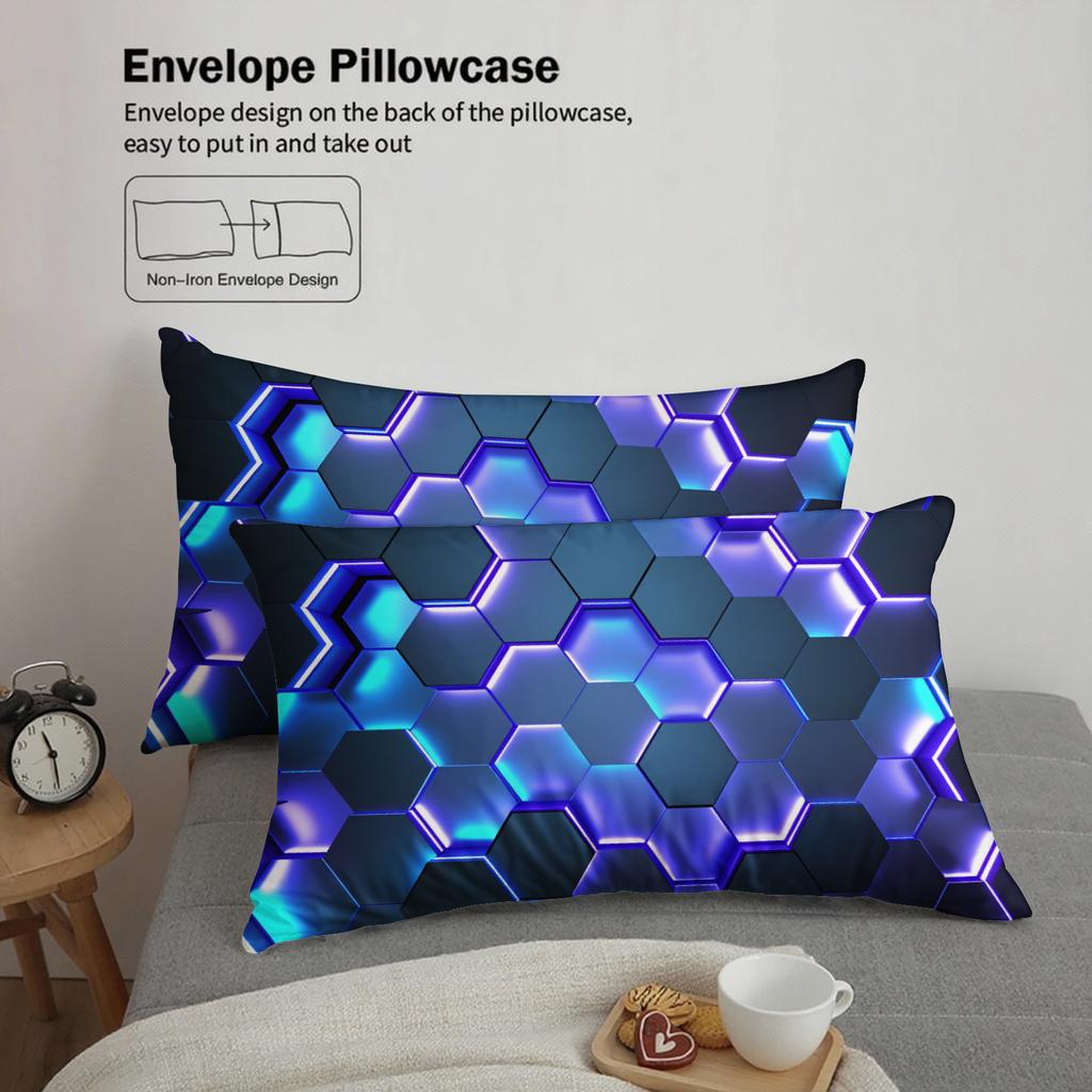 3pcs Hexagon Pattern Bedding Sets 3D Printed Blue Purple Geometric Duvet Cover Sets With Pillowcases No Filling Cool Visual
