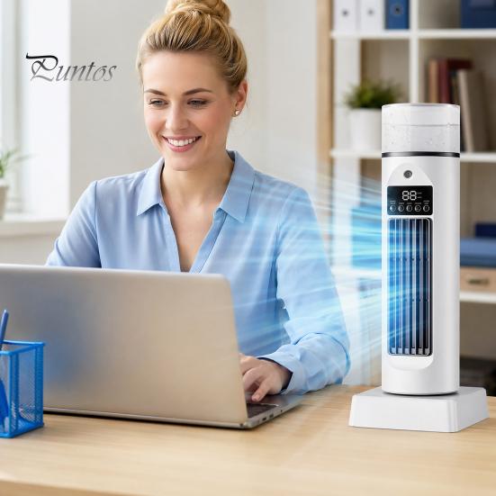 Quiet Air Circulation Fan Portable Tower with Remote Control, 6 Speed 7 Color LED Night Low Noise Light, Cooler, USB Powered Misting for Home