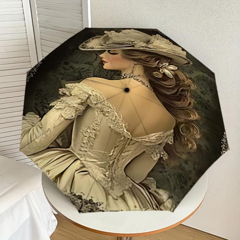 1PC Hat Lace Automatic Open/Close Umbrella with Windproof, 8-Rib Sturdy Canopy, Durable Ribs, Fashionable Design, Outdoor Accessory, Fun Prin, Holiday