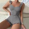 Women's Ribbed Pajamas Set Ruffle Trim Sleeveless Crop Top And Shorts 2 Piece Sleepwear Summer Casual Lounge Matching Set