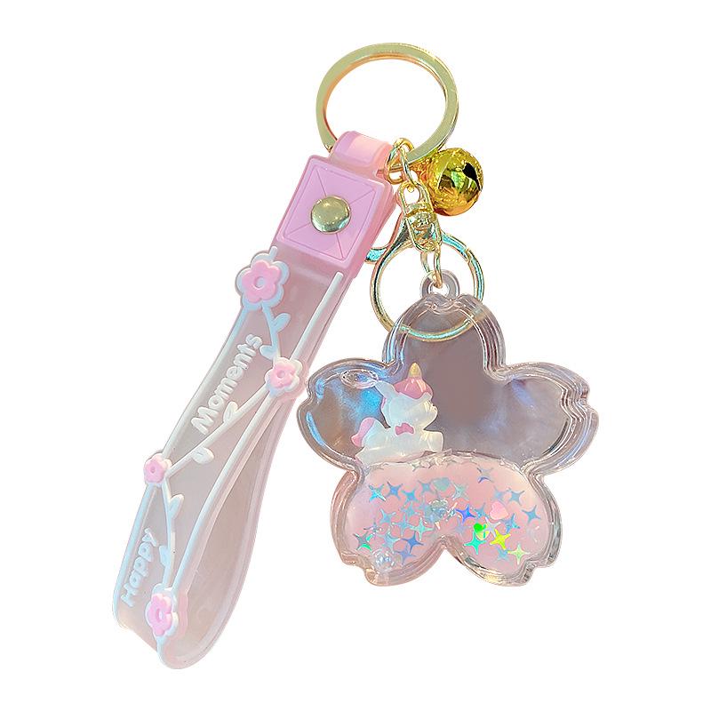 Lila Stern Flüssiger Treibsand Schlüsselanhänger mit Kirschblüten Öl-gefülltem Anhänger - Niedlicher 3D Rucksackanhänger für Frauen