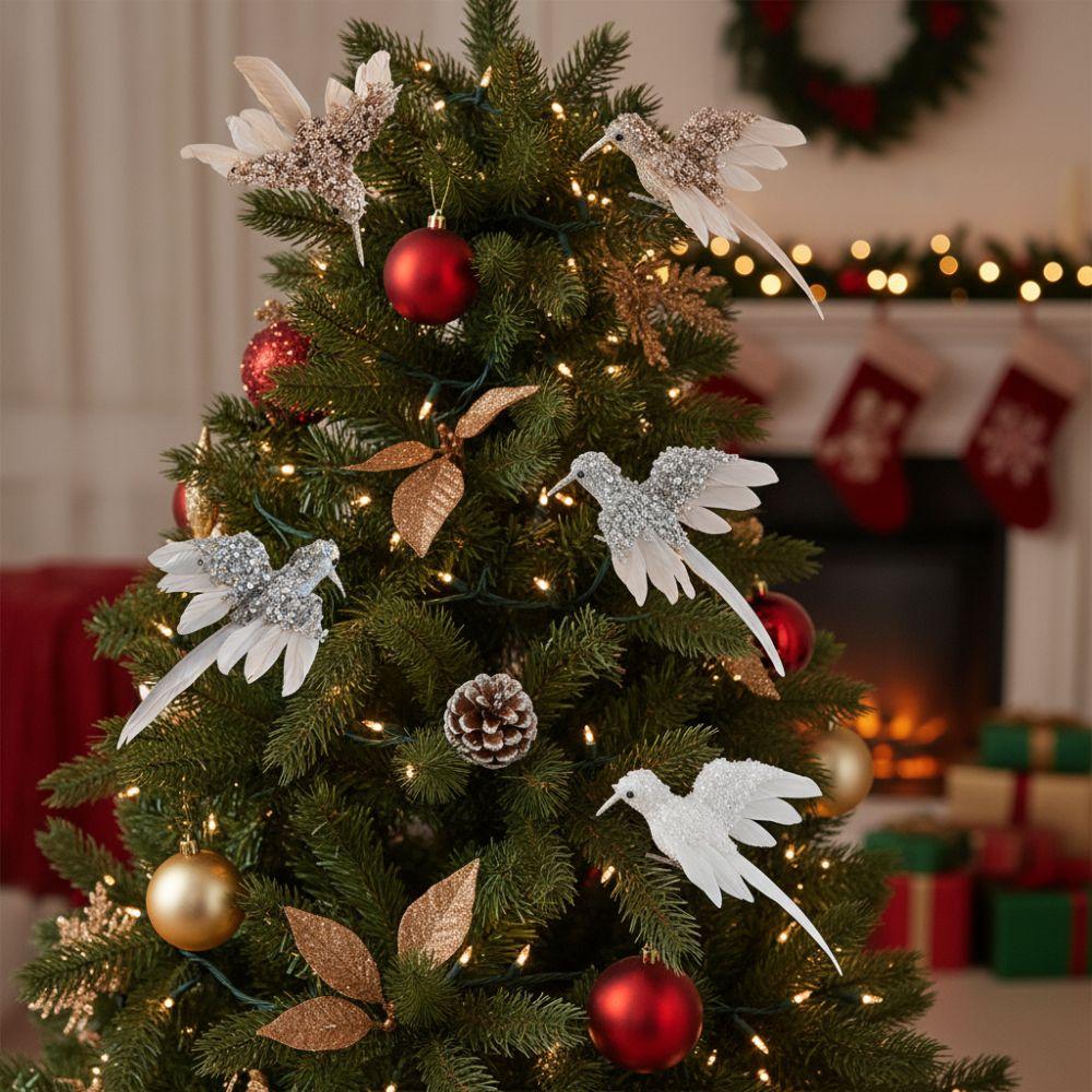 2pcs Glitter Christmas Foam Bird Beautiful Realistic Feather Birds Ornaments Handmade Christmas Tree Pendants Party Decoration