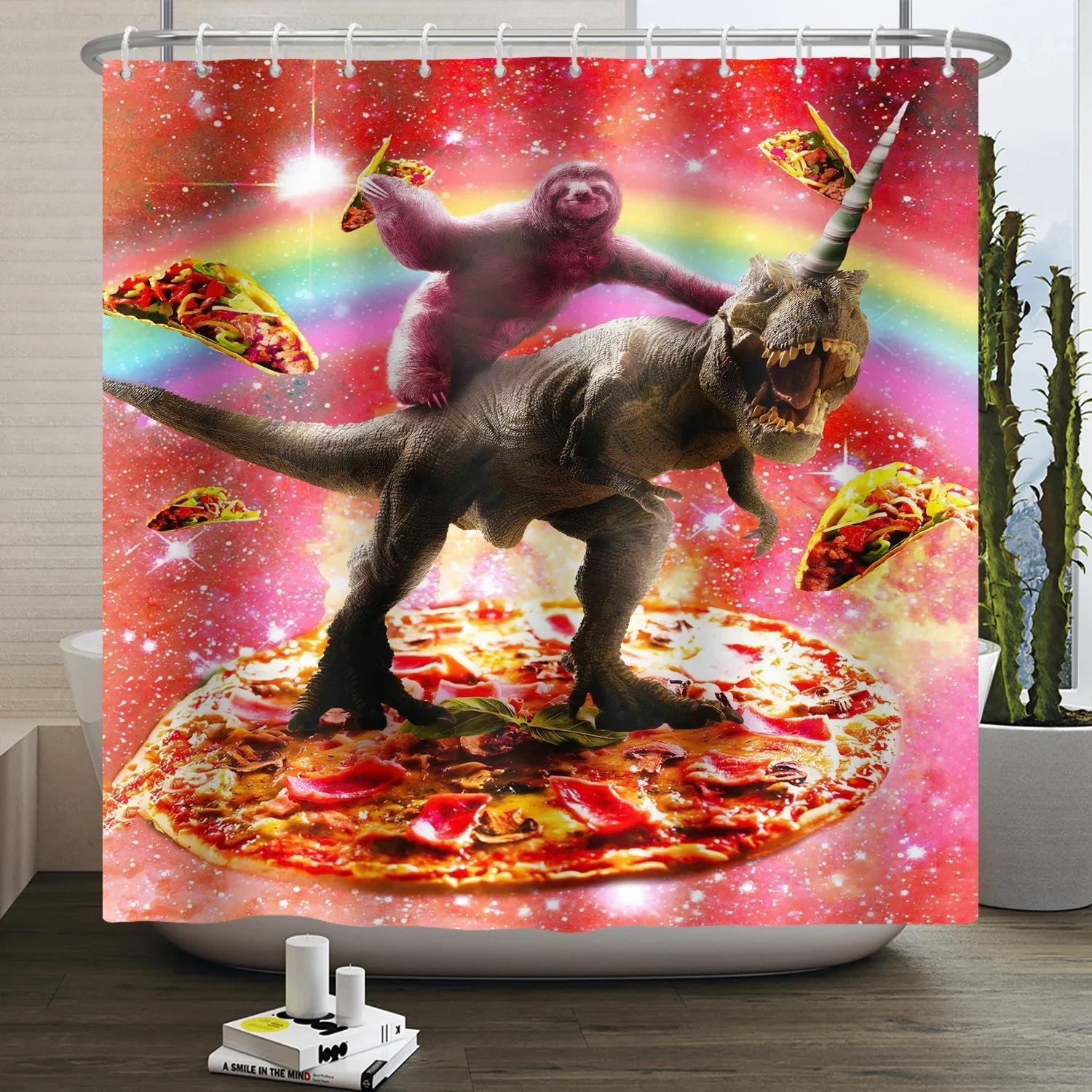 

Hero Great White Unicorn with Gun Cat Funny Shower Curtain for Bath Decoration Waterproof 3D Print Bathroom Curtains with Hooks 90x180cm