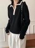 Longmei Women's Wool Sweater: Loose, Contrasting Trim, Korean Style, for Autumn/Winter 2026.