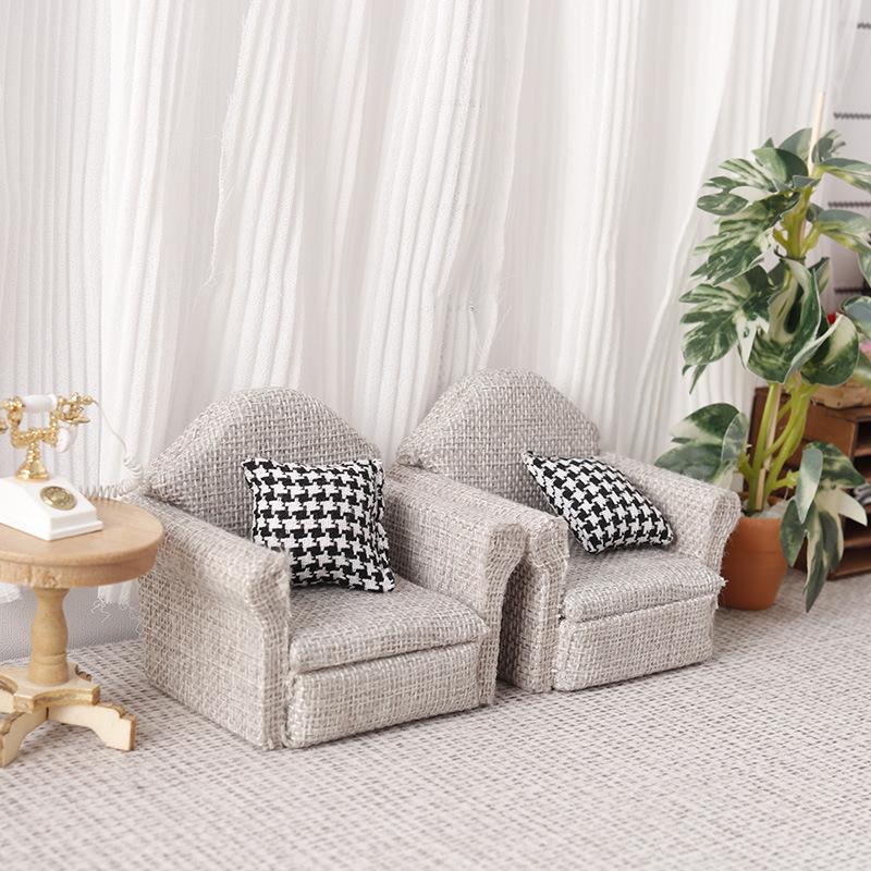 1/12 Dollhouse Mini Flax Sofa Throw Pillow Model Dollhouse Furniture Decoration Dolls House Home Scene Decor Accessories