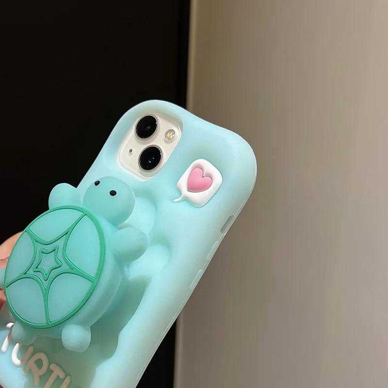 Husă de telefon din silicon cu broască țestoasă creativă și drăguță, potrivită pentru iPhone 11 12 13 14 15 Pro Max Plus Stil feminin Husă de telefon 3D cu desene animate