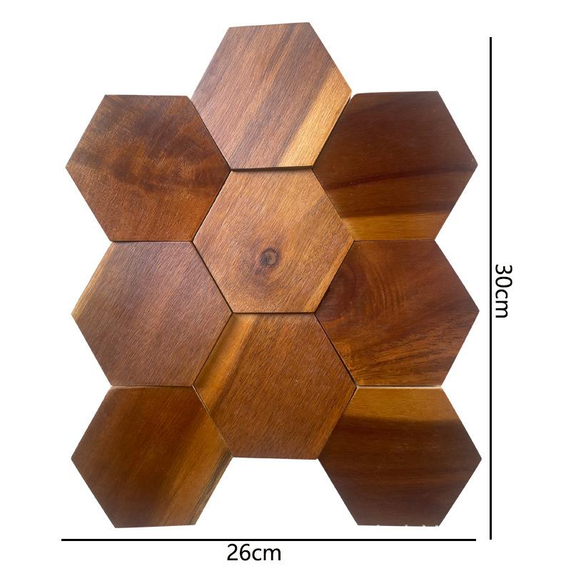 Creative Hexagonal Bevel Three-dimensional Mosaic Wooden Block Background Wall Decoration Bar Café Shop Wall Hanging Decoration