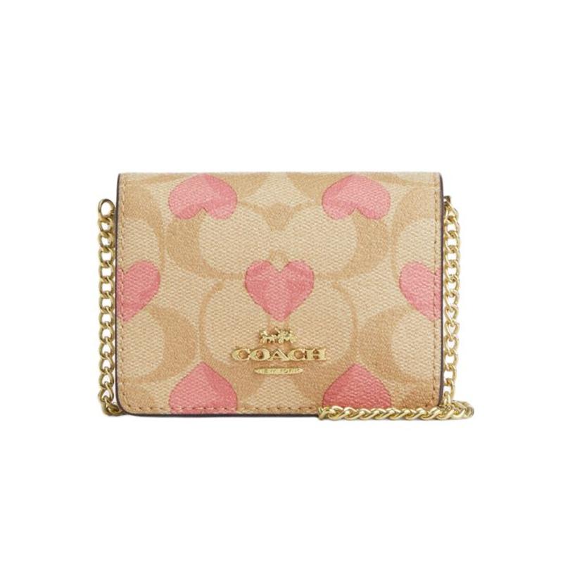 Coach Mini-Portemonnaie 10 Herz-Print Klassisches Monogramm Klappe Damen-Portemonnaie Hell-Khaki Kreideweiß CP473-IMOTV