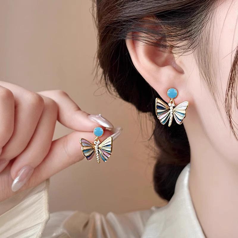 European & American Trendy Butterfly Earrings: Alloy Drip Glaze, Fairy Forest Style