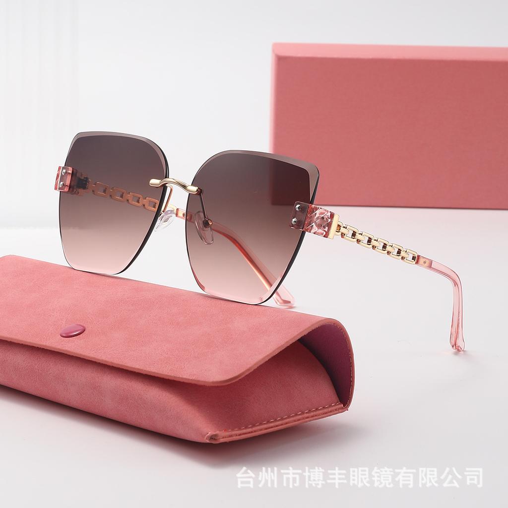 Vintage Trimming Gradual Change Color Small Fragrant Style Fashion Sunglasses Women'S Large Frame Tide Anti-Ultraviolet Sunglasses