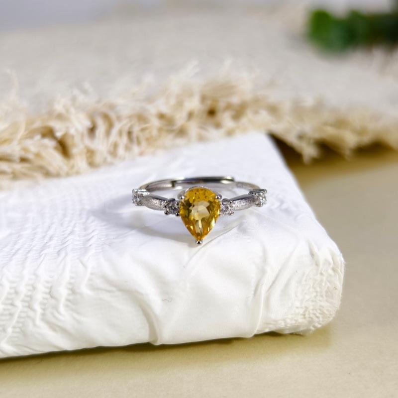 S925 Sterling Silver Ring Natural Peridot Garnet Crystal Inlaid Brushed Craft Fashion Finger Ring For Women