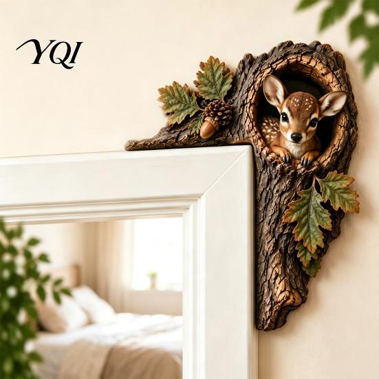 Unique Woodland Themed Gift Chipmunk Tree Hollow Door Topper, Animal Frame Decoration, 3D Wood Country Cabin Interior Accessory Cute Corner
