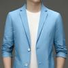 Formal Summer Suit Coat Business Coat Lapel Long Sleeves Double Buttons Straight Pockets Anti-wrinkle Solid Color Cardigan Loose Men Work Jacket