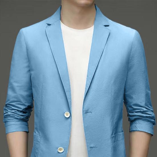 Formal Summer Suit Coat Business Coat Lapel Long Sleeves Double Buttons Straight Pockets Anti-wrinkle Solid Color Cardigan Loose Men Work Jacket