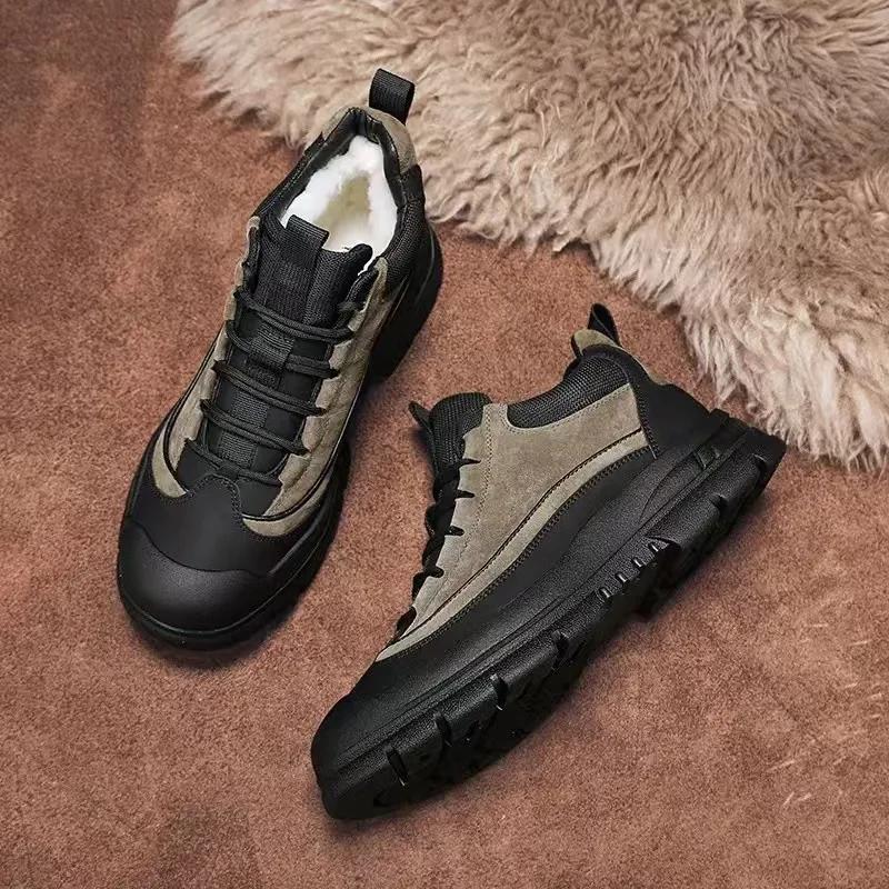 2024New Men's Boots Winter Plush Warm Snow Boot Waterproof Leather Sport Cotton Shoes for Men Non Slip Hiking Boots Botas Hombre