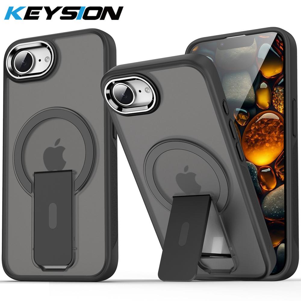 

KEYSION Противоударный полупрозрачный чехол для MagSafe для iPhone 16e 2025 Силикон+ПК Подставка Беспроводная зарядка Матовый Прозрачный чехол for iPhone 16e