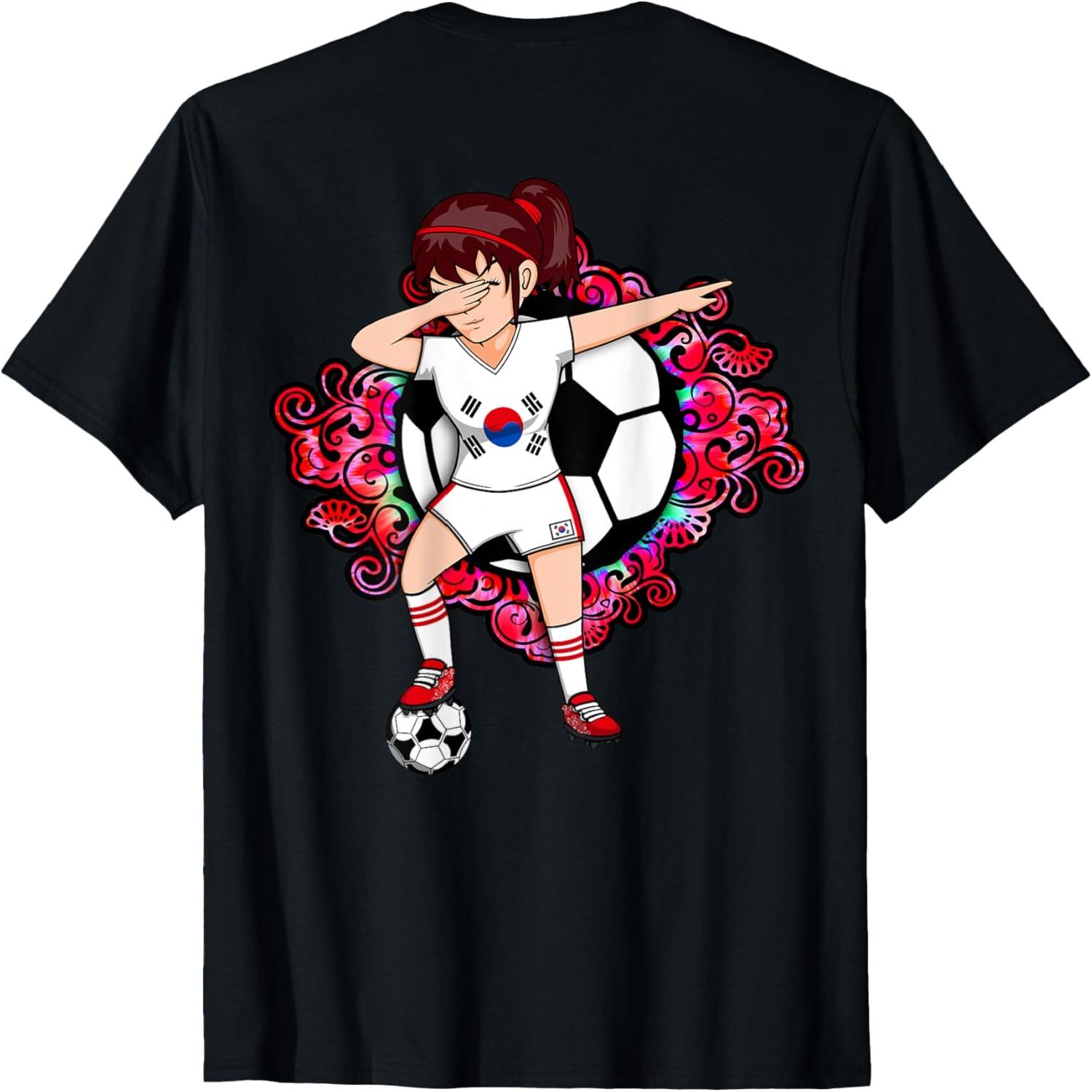 Dabbing Soccer Girl South Korea Fans Jersey Football Flower T-Shirt S