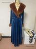 2026 European & American Women's Thick Velvet Long Sleeve Fur Collar Dress