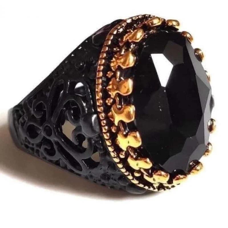 New Copper Material Open Adjustable Ring Amber Zircon Personality High Zircon Fashion Luxury Business Men's High-end Ring