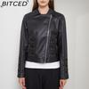 BITCED Fashion Knitted Leather Jacket for Women with Straps Trendy Clothing Casual Jacket