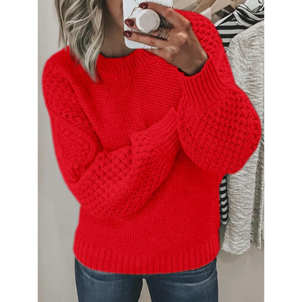 Women's Casual Round Neck Sweater - Long Sleeved, Ribbed Texture, Soft and Comfortable, Spring and Autumn Clothing | Round Neck Sweater | Texture