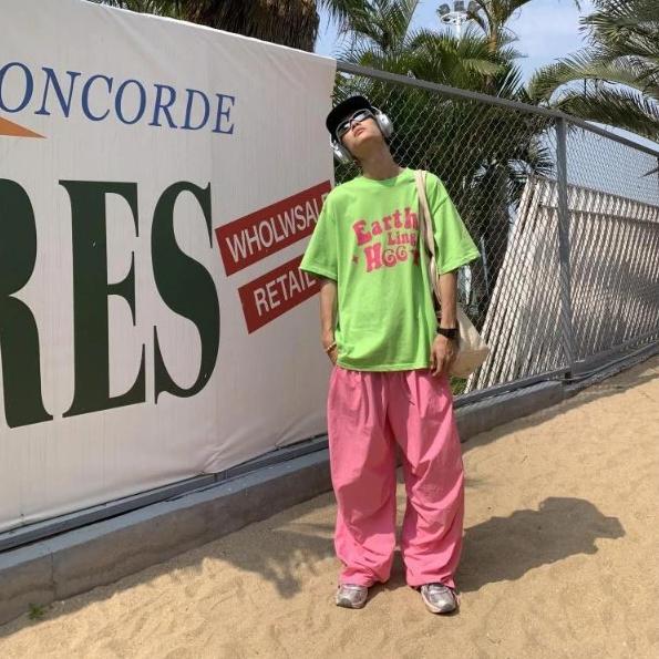 Y2k розовые широкие брюки-парашюты — фото 3