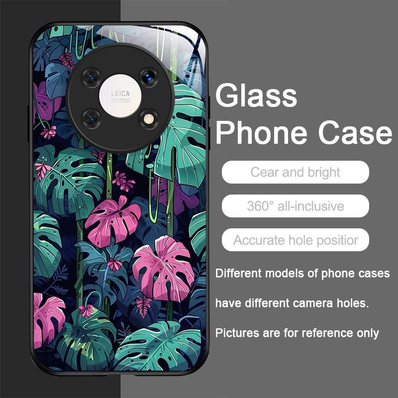 

Fashion Palm Leaf Floral Pattern Tempered Glass Phone Case for Huawei Honor 400 200 100 90 80 Magic 7 Pro 6 5 Lite X9 X8 Covers Honor 60