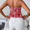 Slim Waist Draw Pleats Sleeveless Strapless Tank Floral Print Sexy Off Shoulder Summer Tops for Women Hot Girl Spring S-XL