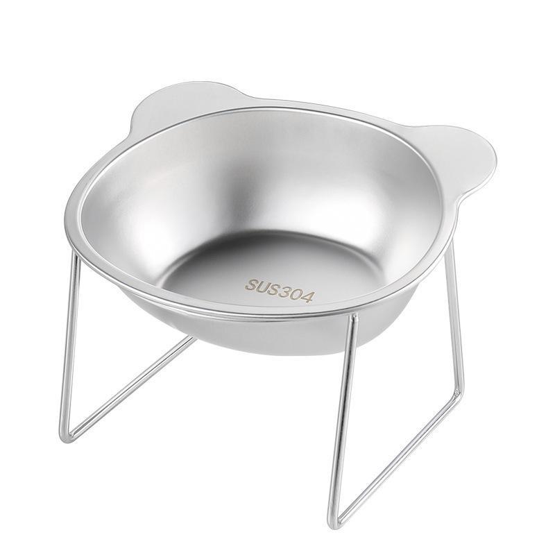 1 Set Slanted Anti Cervical Spondylosis Food Water Feeder Stainless Steel Pet Bowl For Cats And Dogs Eating Feeding