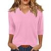 Women's Fashion Casual V Neck 3/4 Sleeve Loose Printed T-Shirt Ladies Top