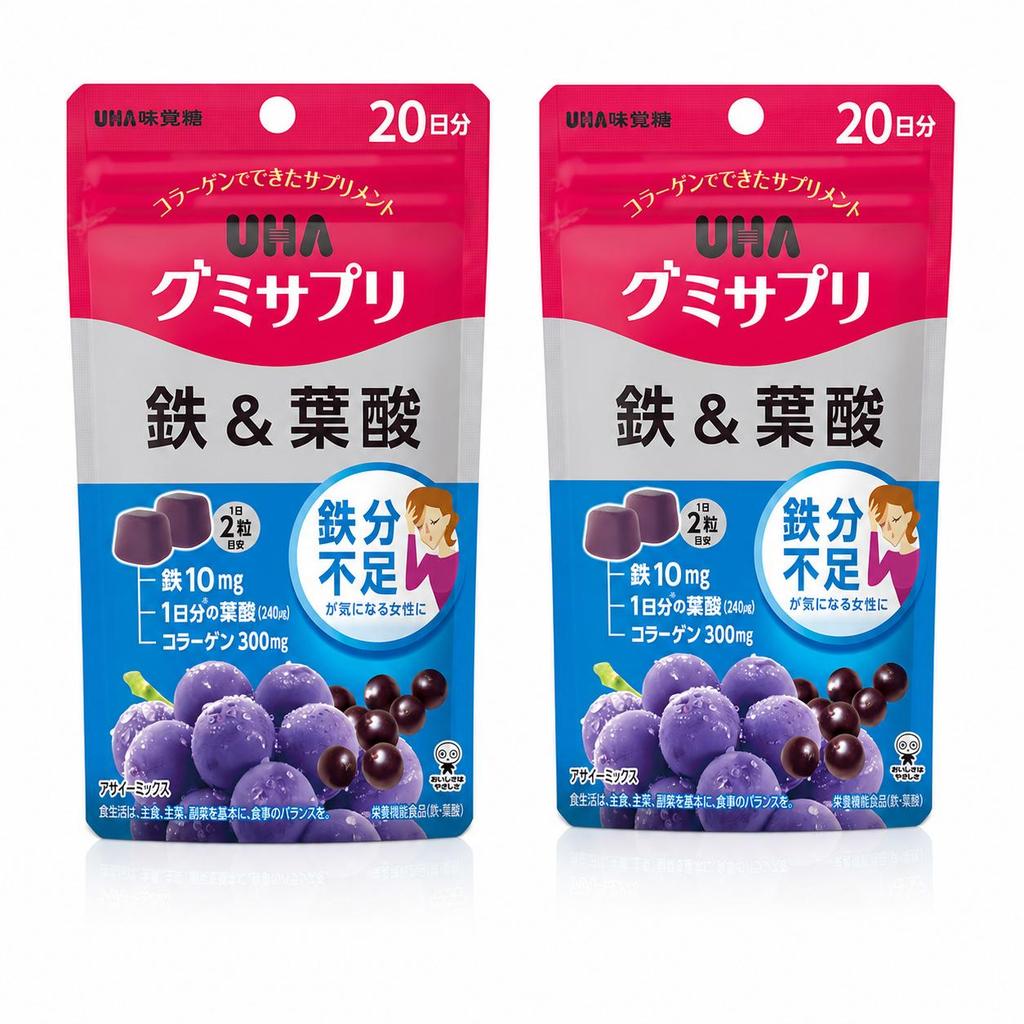 UHA Gummy Supple жевательные мармеладки с железом и фолиевой кислотой, 40 шт (на 20 дней)
