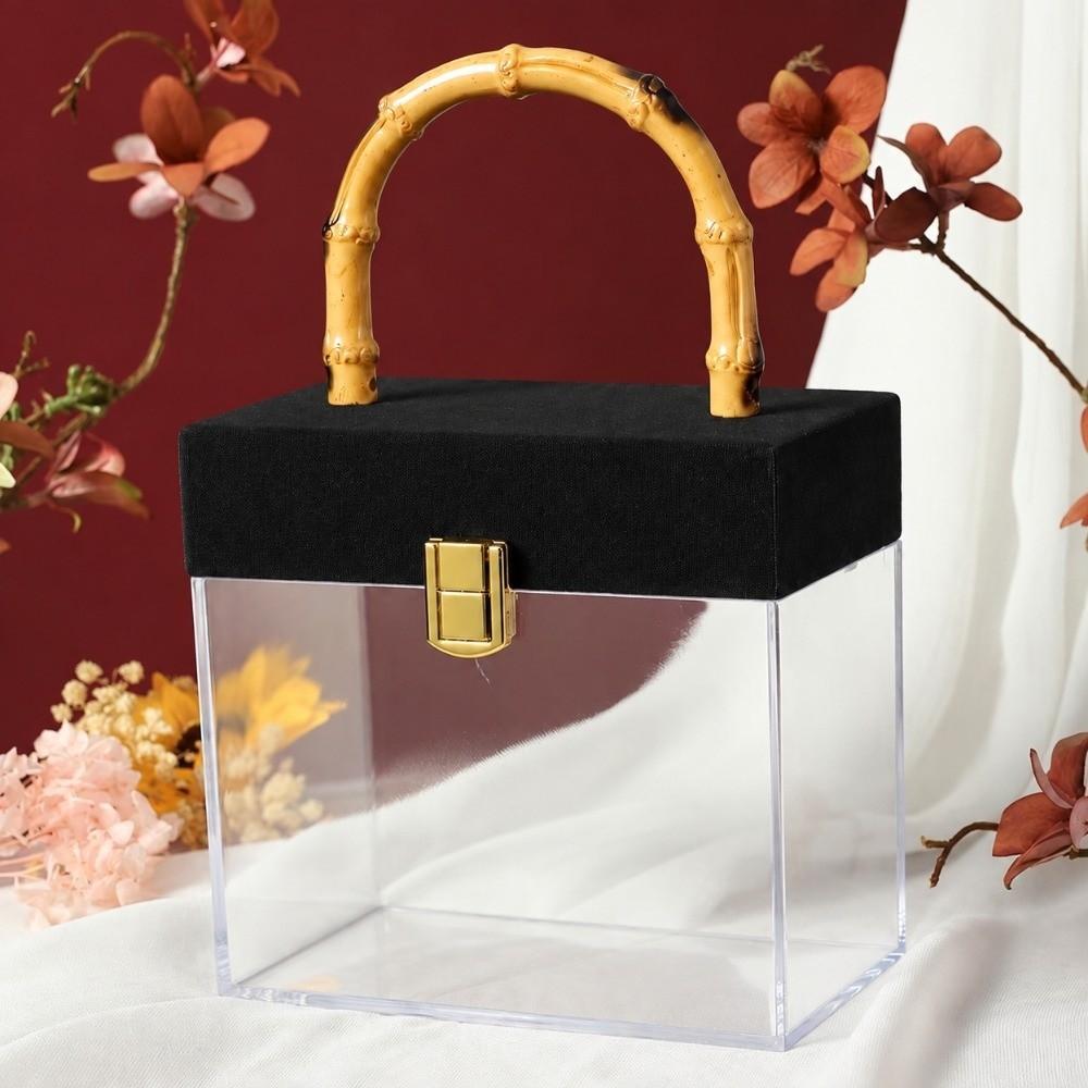 with Bamboo Handle Hand-Held Gift Box Velvet Gift Box Wedding Souvenirs Party Candy Packaging