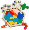 Coogam Wooden Hexagon Puzzle - Shape Block Tangram Thinking Task Toy Geometry Logic IQ Game STEM Montessori Educational Gift for All Ages Challenge