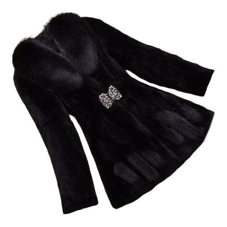 Cappotto in Finta Pelliccia Donna Inverno Morbido Fibbia Strass Slim Elastico Lunghezza Media